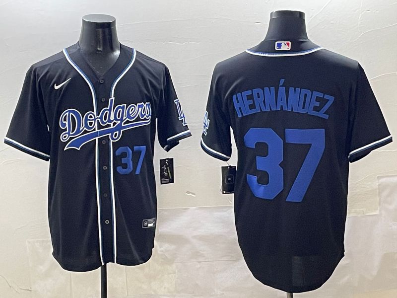 Men 2025 Los Angeles Dodgers #37 Hernandez Black Three generations Fashion Nike MLB Jersey style 9
